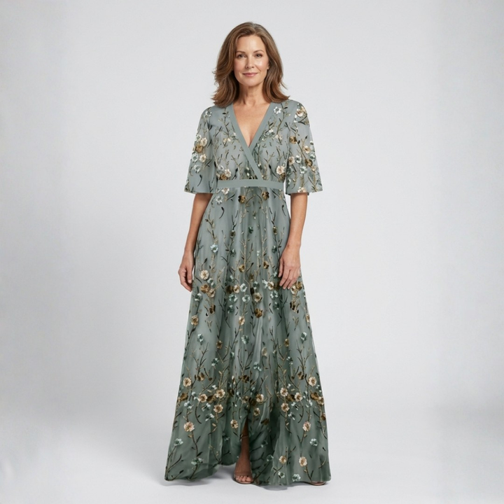 Élodie – Vestido largo con flores y escote en V