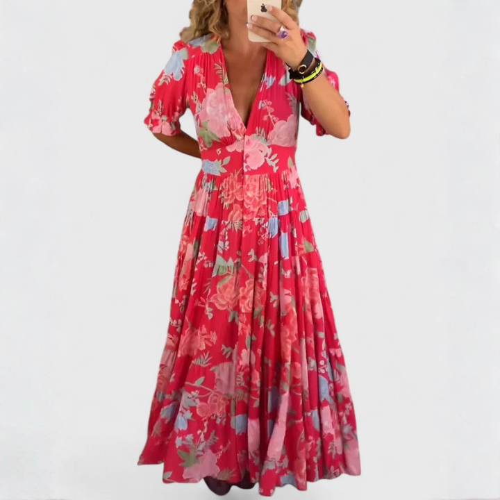 Minelda – Vestido floral con cuello en V