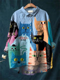 Elara | Blusa Casual Femenina con Estampado Artístico de Gato y Perro