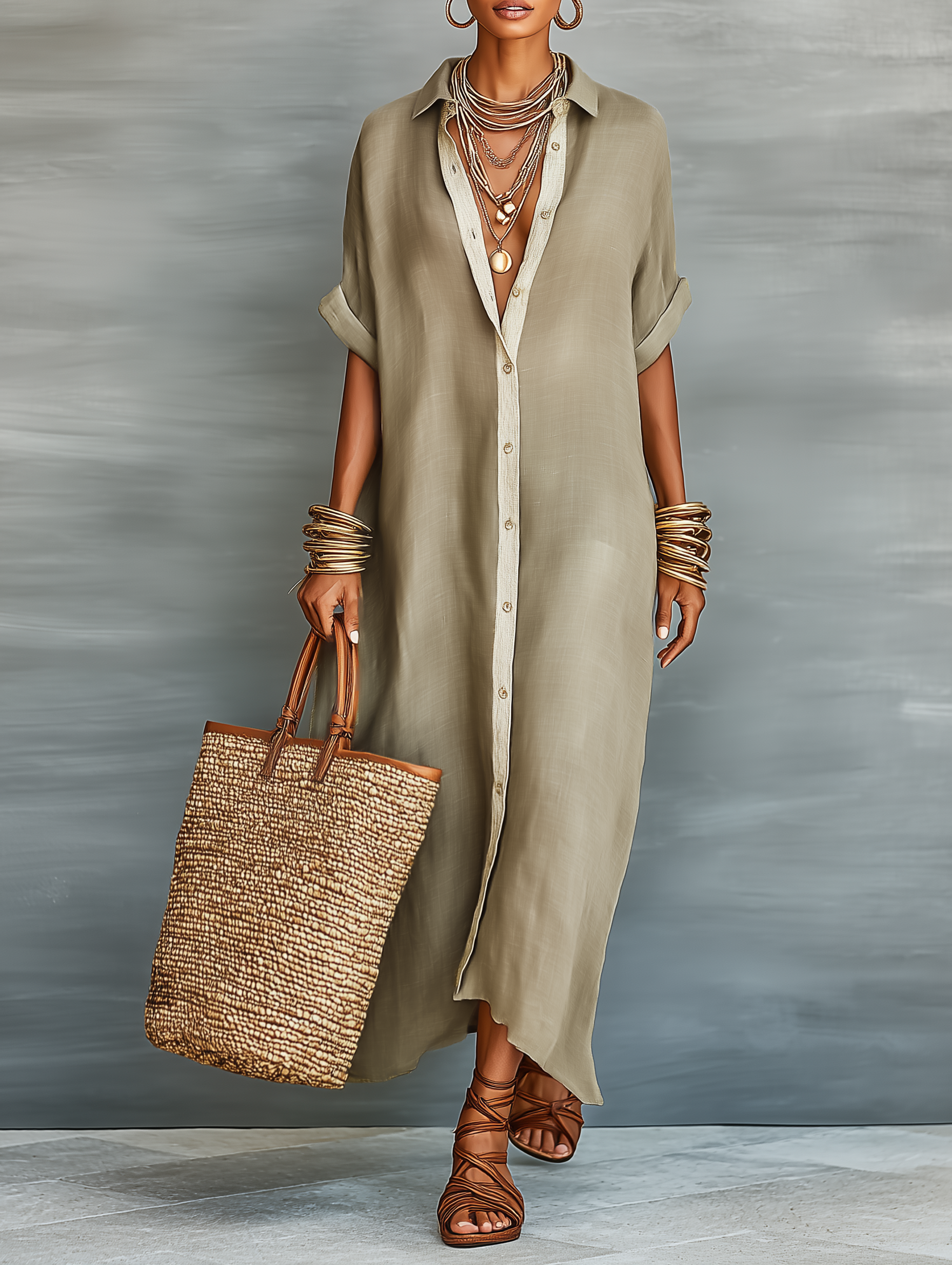 Vestido Maxi Minimalista de Camisa