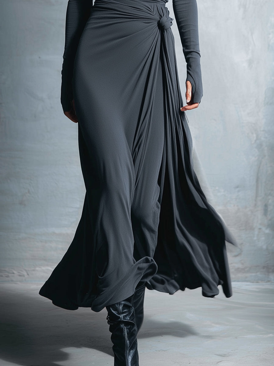 Vestido Maxi Envolvente de Tela Mixta