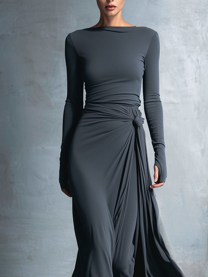 Vestido Maxi Envolvente de Tela Mixta