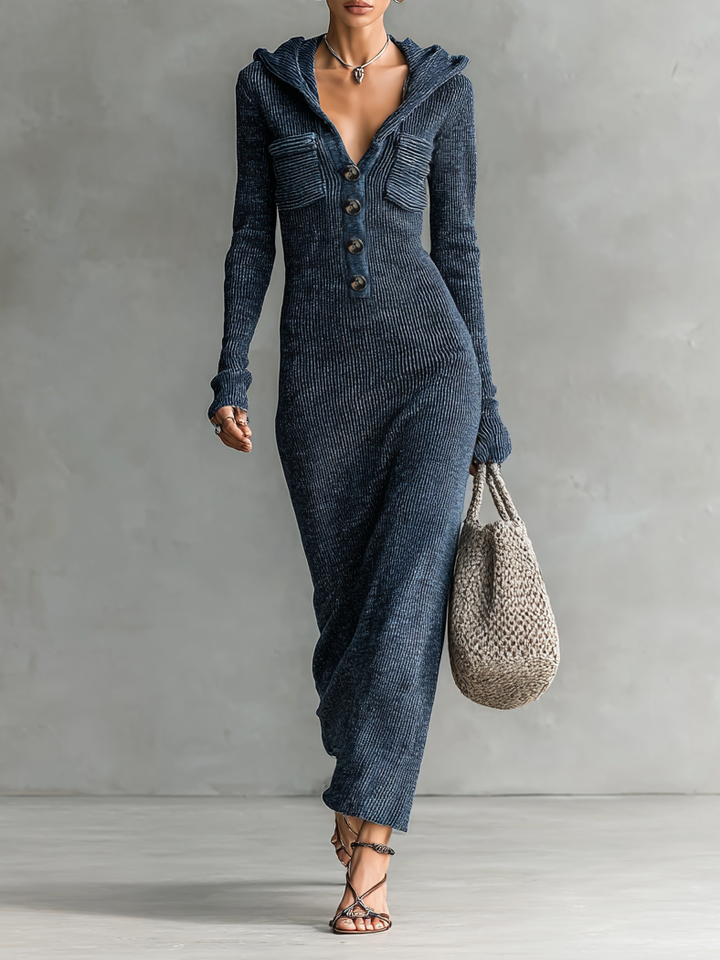 Vestido Maxi de Tricot con Capucha
