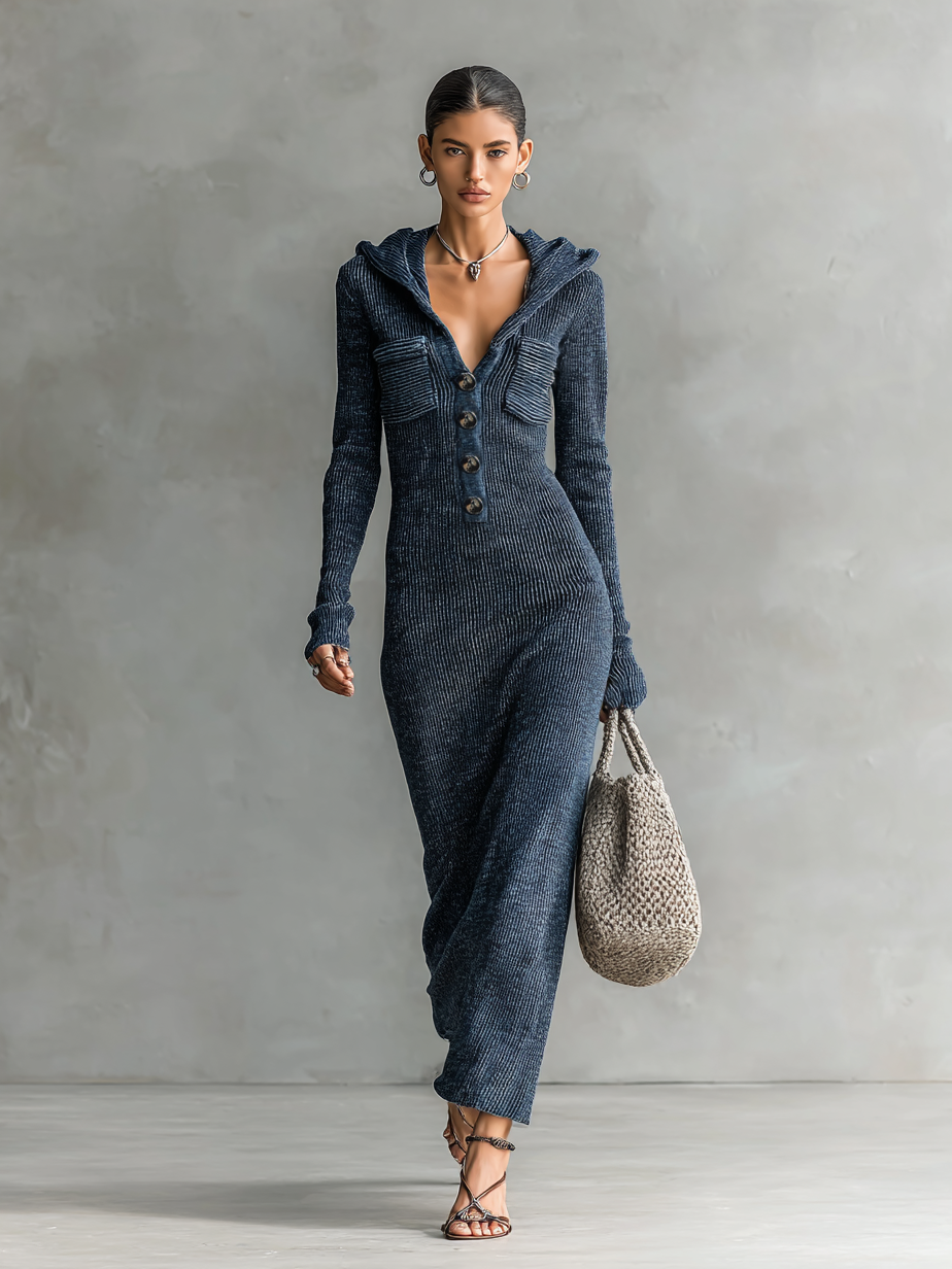 Vestido Maxi de Tricot con Capucha