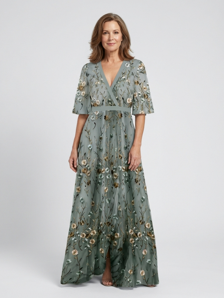 Élodie – Vestido largo con flores y escote en V