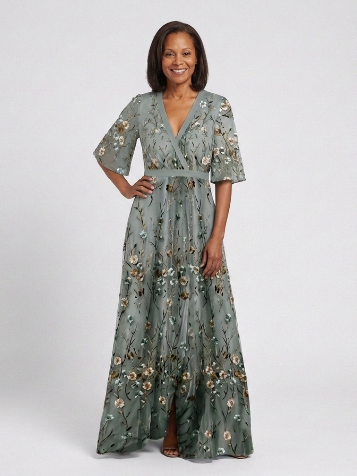 Élodie – Vestido largo con flores y escote en V