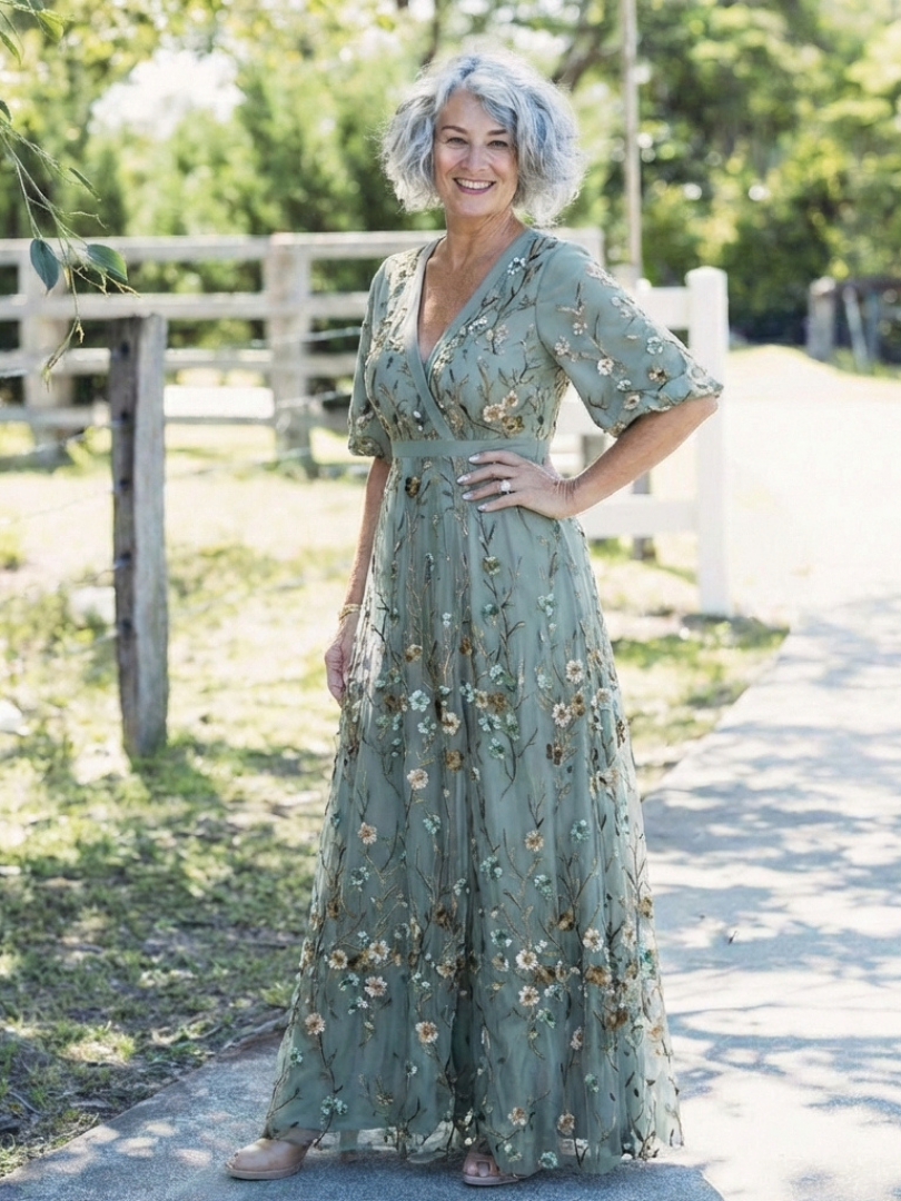 Élodie – Vestido largo con flores y escote en V