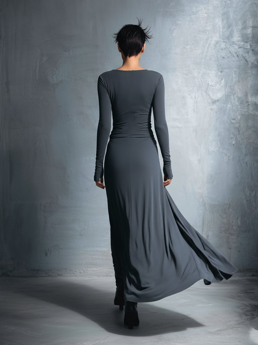 Vestido Maxi Envolvente de Tela Mixta