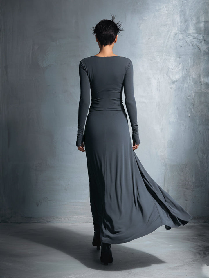 Vestido Maxi Envolvente de Tela Mixta