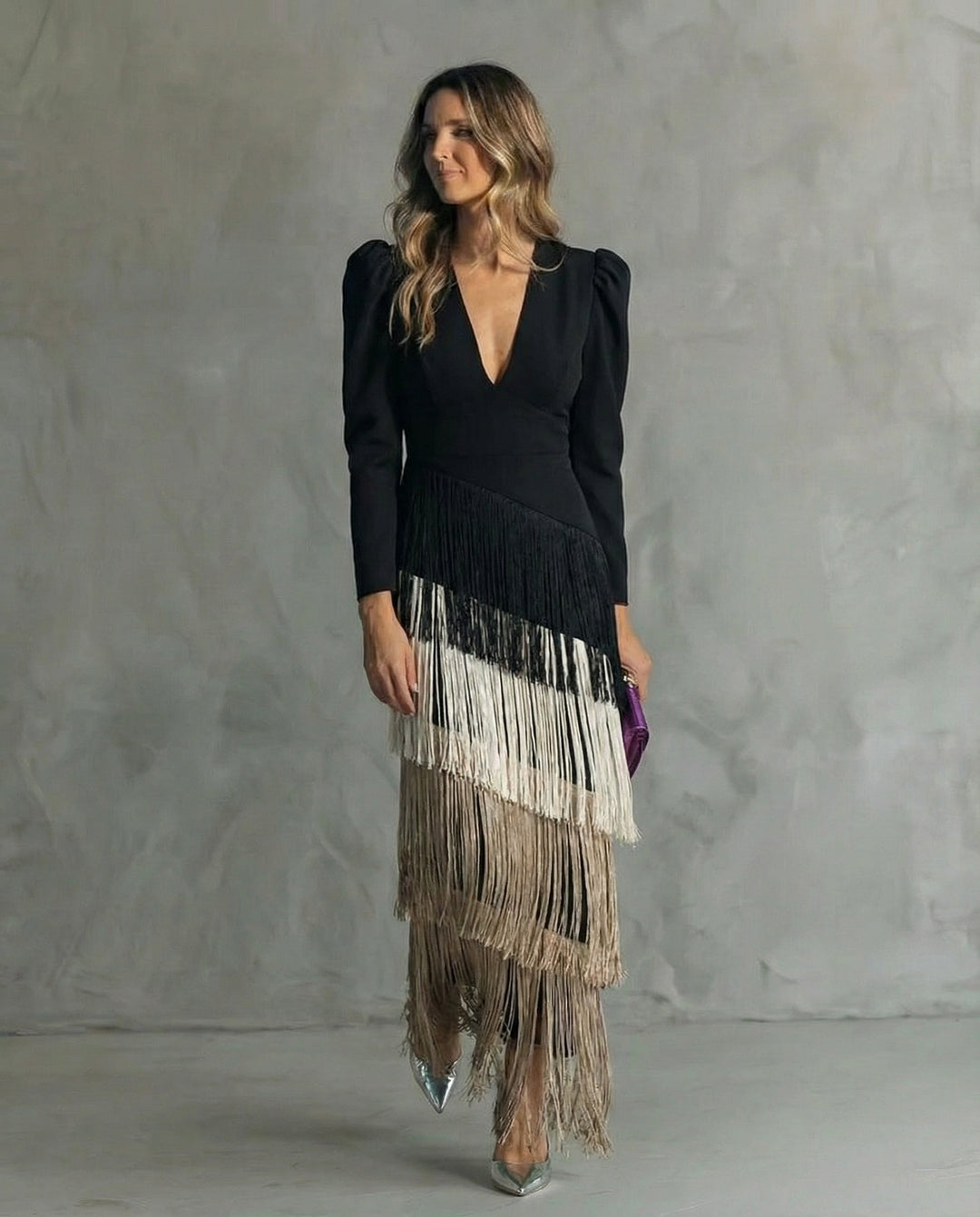 Elara™ | Vestido midi con mangas de flecos
