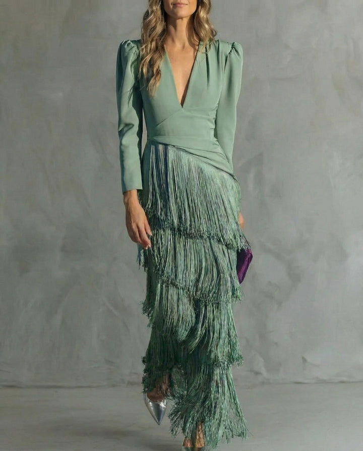 Elara™ | Vestido midi con mangas de flecos