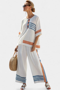 Marcellin | Top y Pantalones Estriados en Azul y Naranja Sofisticados