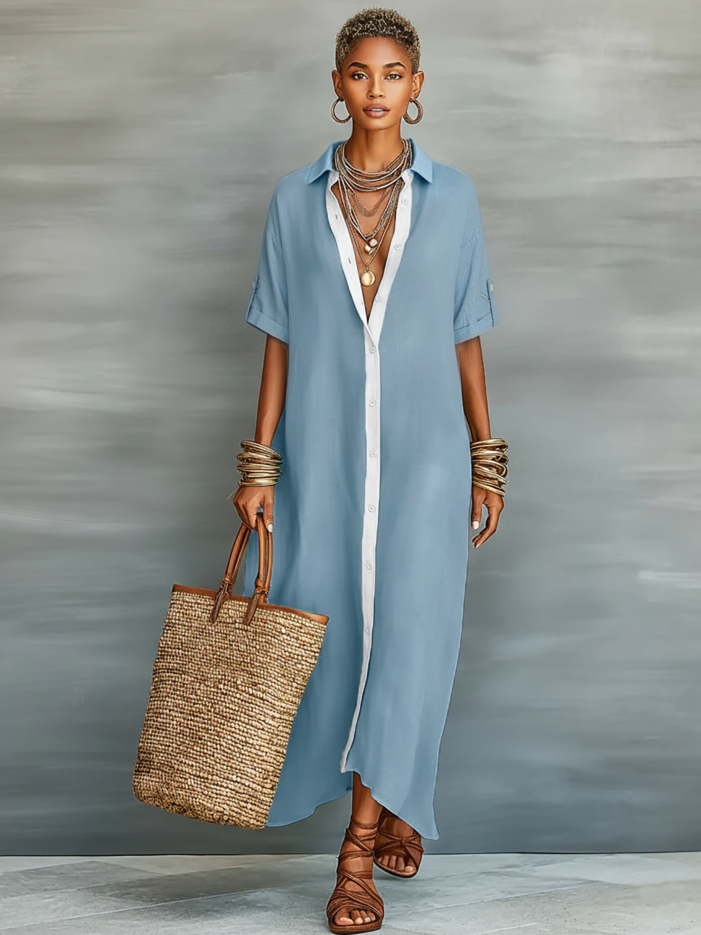 Vestido Maxi Minimalista de Camisa