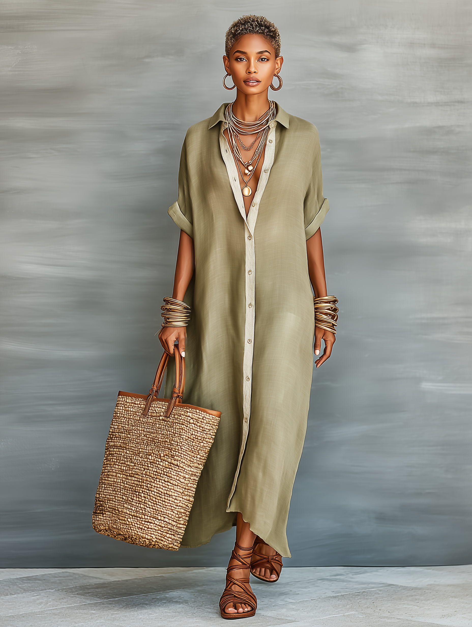 Vestido Maxi Minimalista de Camisa