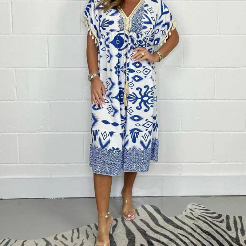 Vestido con Escote en V y Cintura