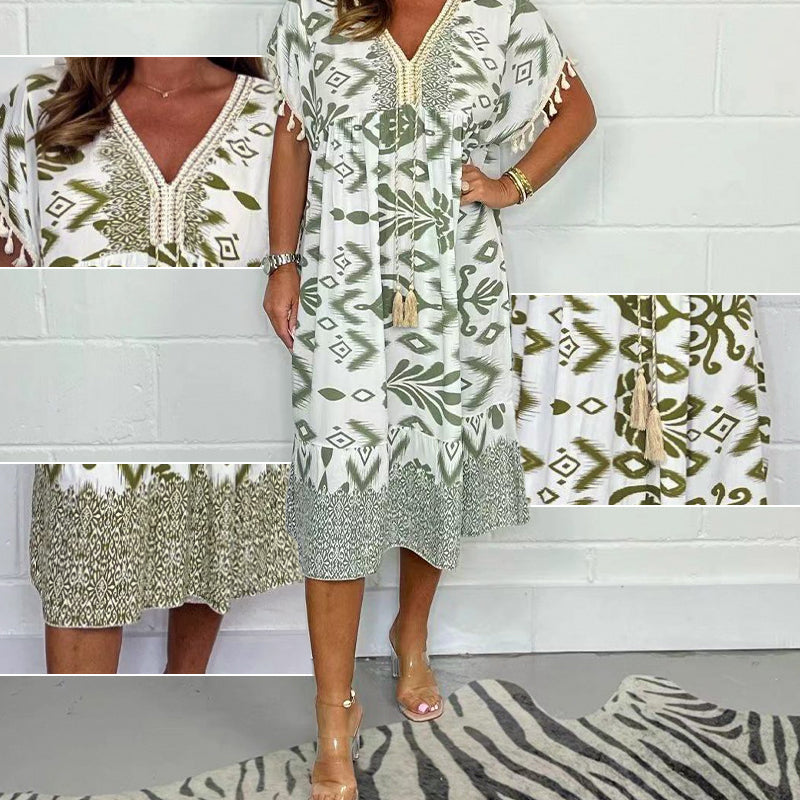 Vestido con Escote en V y Cintura