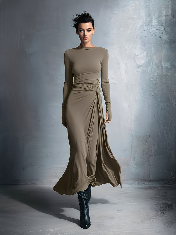 Vestido Maxi Envolvente de Tela Mixta